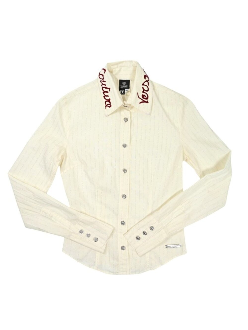 Vintage Versace Jeans Couture Pinstripe Embroidered Shirt in White